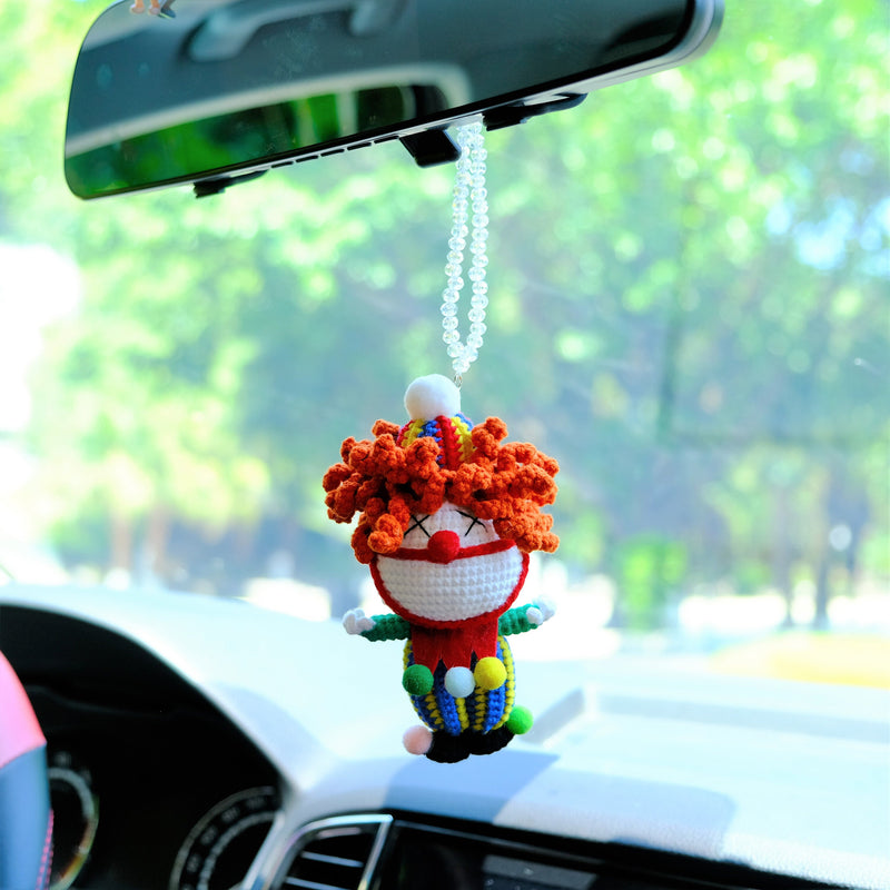 Crochet Clown Car Hanging Accessories, Car Rear View Mirror Accessory, Cute Interior Car Accessory, Goth Car Accessory, Halloween Gift