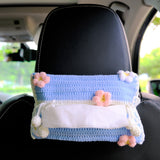 Crochet Fluffy Flower Car Tissue Box, Daisy Flower Car Tissue Box Holder, Flower Car Tissue Cover, Boho Interior Car Accessories for Women