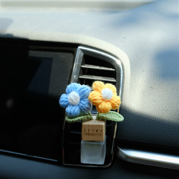 Crochet Daisy Car Diffuser, Car Plant Vent Clip, Flower Car Air Freshener, Car Diffuser Bottle, Boho Car Interior Accessory for Women