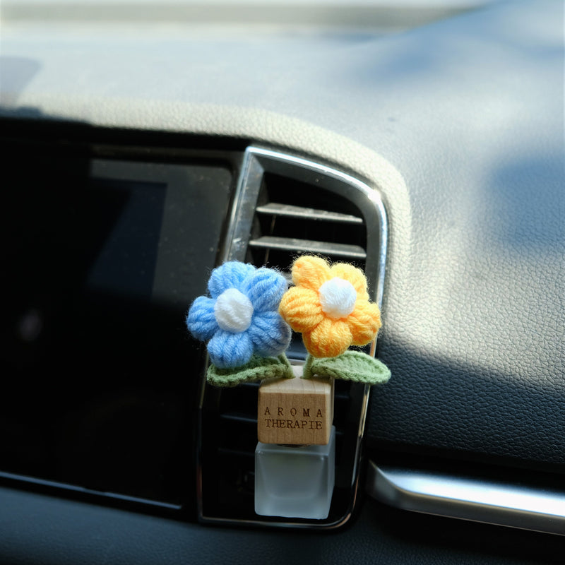 Crochet Daisy Car Diffuser, Car Plant Vent Clip, Flower Car Air Freshener, Car Diffuser Bottle, Boho Car Interior Accessory for Women