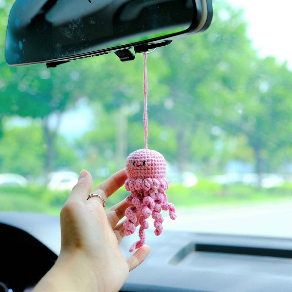 Handmade ocean themed jellyfish car hanging charm in pastel colors