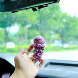 Crochet Jellyfish Car Mirror Hanging Accessories, Smiley Octopus Car Rear View Mirror Accessory, Anime Car Interior Accessory for Women/Teen