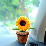 Chenille Sunflower Car Accessory, Bobblehead Sunflower Car Plant Dashboard Decor, Cute Car Accessory Interior, Boho Car Accessory for Women