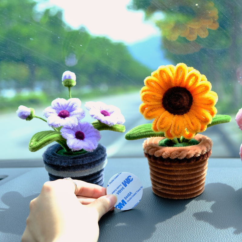 Chenille Sunflower Car Accessory, Bobblehead Sunflower Car Plant Dashboard Decor, Cute Car Accessory Interior, Boho Car Accessory for Women