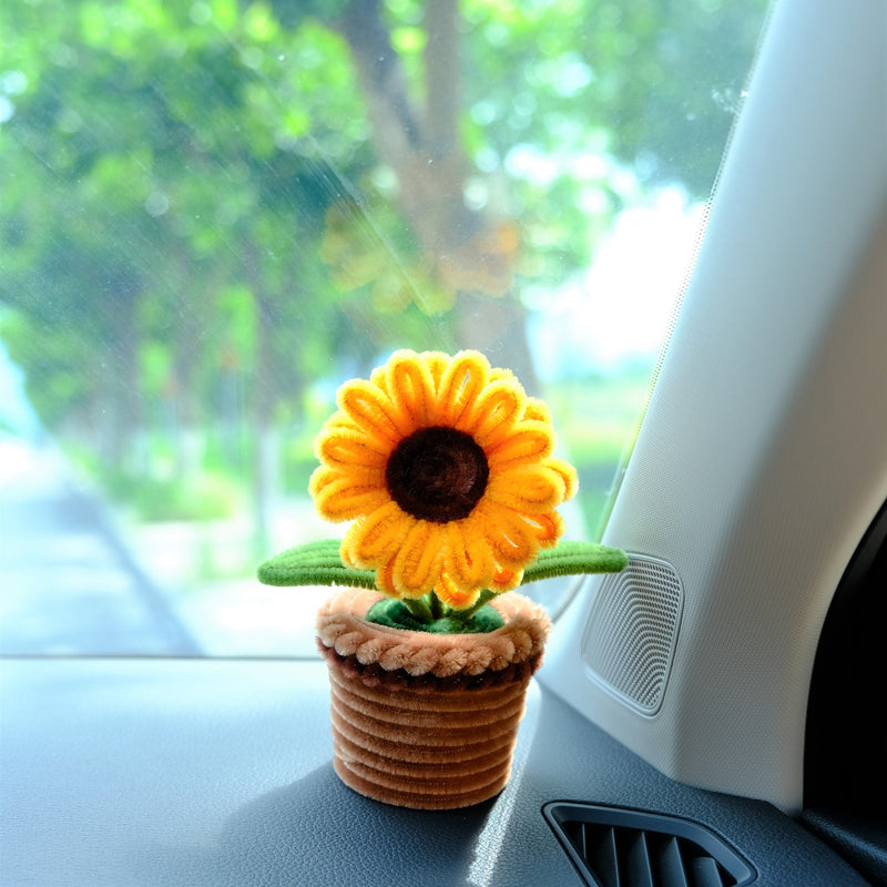 Chenille Sunflower Car Accessory, Bobblehead Sunflower Car Plant Dashboard Decor, Cute Car Accessory Interior, Boho Car Accessory for Women