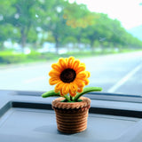 Chenille Sunflower Car Accessory, Bobblehead Sunflower Car Plant Dashboard Decor, Cute Car Accessory Interior, Boho Car Accessory for Women