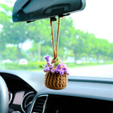 Crochet Forget Me Not Car Mirror Hanging Accessories, Mini Purple Flower Basket Car Rear View Mirror Accessory, Boho Interior Car Accessory