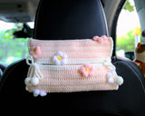 Crochet Fluffy Flower Car Tissue Box, Daisy Flower Car Tissue Box Holder, Flower Car Tissue Cover, Boho Interior Car Accessories for Women