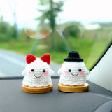 Crochet Ghost Dolls Car Dashboard Decor, Cute Smiley Ghost Car Dashboard Accessory, Anime Interior Car Accessory for Teens, Halloween Gift