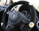 Ice Silk Steering Wheel Cover, Daisy Embroidery Patch Steering Wheel Cover, Cute Car Interior Accessory for Women, Boho Steering Wheel Cover