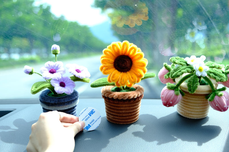 Chenille Sunflower Car Accessory, Bobblehead Sunflower Car Plant Dashboard Decor, Cute Car Accessory Interior, Boho Car Accessory for Women