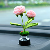 Crochet Rose Car Accessory, Pink Rose Bobblehead Car Dashboard Decor, Car Air Freshener, Car Interior Accessory for Women, Christmas Gift