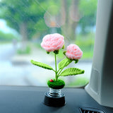 Crochet Rose Car Accessory, Pink Rose Bobblehead Car Dashboard Decor, Car Air Freshener, Car Interior Accessory for Women, Christmas Gift