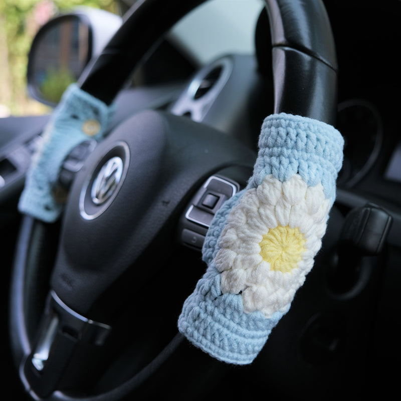 Adjustable Steering Wheel Cover, Crochet Daisy Steering Wheel Cover, Cute Car Interior Accessory for Women, Boho Steering Wheel Cover