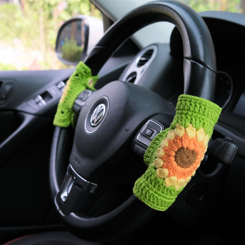 Adjustable Steering Wheel Cover, Crochet Sunflower Steering Wheel Cover, Cute Car Interior Accessory for Women, Boho Steering Wheel Cover