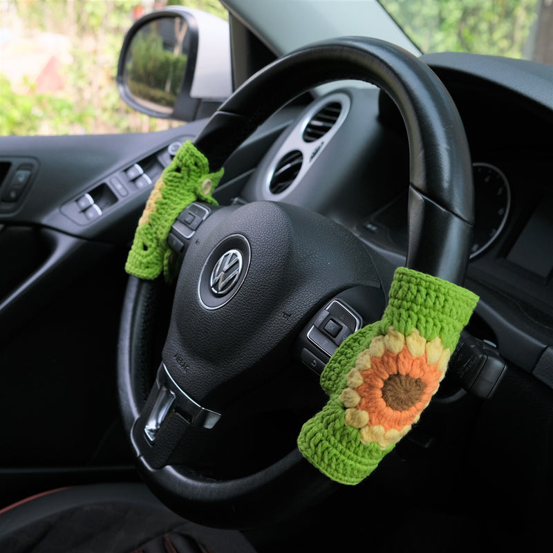 Adjustable Steering Wheel Cover, Crochet Sunflower Steering Wheel Cover, Cute Car Interior Accessory for Women, Boho Steering Wheel Cover