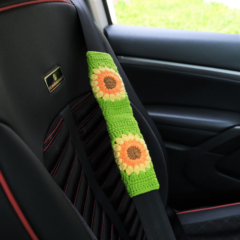 Adjustable Steering Wheel Cover, Crochet Sunflower Steering Wheel Cover, Cute Car Interior Accessory for Women, Boho Steering Wheel Cover