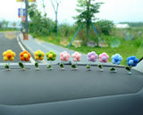 10pcs Mini Fluffy Flower Car Dashboard Decor, Crochet Rainbow Flower Bobblehead Car Accessory, Cute Car Accessories Interior, Christmas Gift