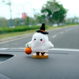 Crochet Ghost Doll Car Dashboard Decor, Cute Ghost w/ Pumpkin Lantern Car Dashboard Accessory, Anime Interior Car Accessory, Halloween Gift