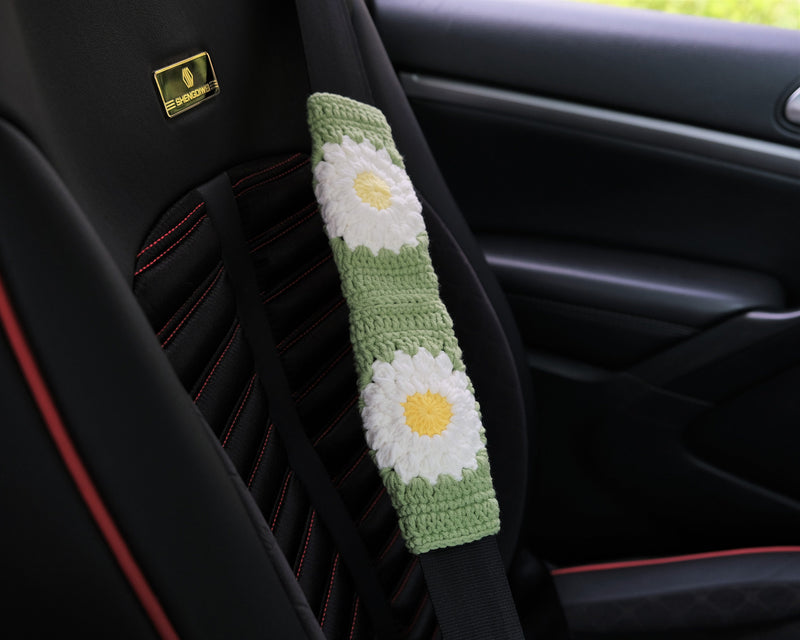 Adjustable Steering Wheel Cover, Crochet Daisy Steering Wheel Cover, Boho Car Interior Accessory for Women, Cute Custom Steering Wheel Cover