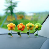 10pcs Mini Fluffy Flower Car Dashboard Decor, Crochet Rainbow Flower Bobblehead Car Accessory, Cute Car Accessories Interior, Christmas Gift