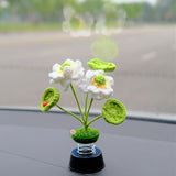 Crochet Lotus Car Bobblehead Accessory, Lotus Flower & Leaves Car Dashboard Decor, Boho Car Interior Accessory for Women, Car Air Freshener