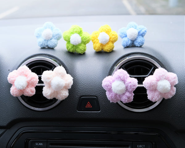 Crochet Flowers Car Vent Clip, Rainbow Daisy Car Air Freshener, Boho Car Accessory for Women, Cute Car Accessories Interior, Kwaii Car Decor