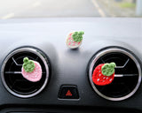 3Pcs Crochet Strawberry Car Diffuser, Car Plant Vent Clip, Cute Car Air Freshener, Cute Car Accessory for Interior, Christmas Gift for Women