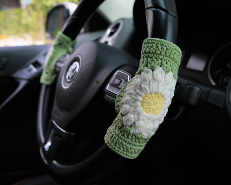 Adjustable Steering Wheel Cover, Crochet Daisy Steering Wheel Cover, Boho Car Interior Accessory for Women, Cute Custom Steering Wheel Cover