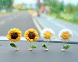 4Pcs/2Pcs Mini Sunflower & Daisy Car Accessories, Cute Crochet Bobble Head Flower Car Dashboard Decor, Boho Car Interior Accessory for Women