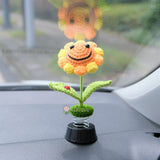 Crochet Sunflower Car Dashboard Decor, Smiley Sunflower Bobblehead Car Interior Accessories for Women, Boho Car Accessory, Car Air Freshener