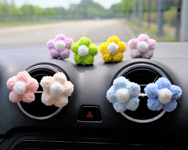 Crochet Flowers Car Vent Clip, Rainbow Daisy Car Air Freshener, Boho Car Accessory for Women, Cute Car Accessories Interior, Kwaii Car Decor