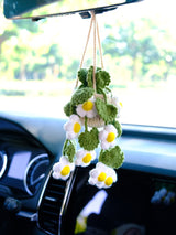 Crochet Daisy Flower Car Mirror Hanging Accessories, Succulents Car Rear View Mirror Accessory, Boho Interior Car Accessory for Women