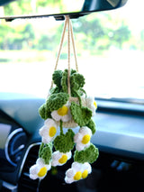 Crochet Daisy Flower Car Mirror Hanging Accessories, Succulents Car Rear View Mirror Accessory, Boho Interior Car Accessory for Women