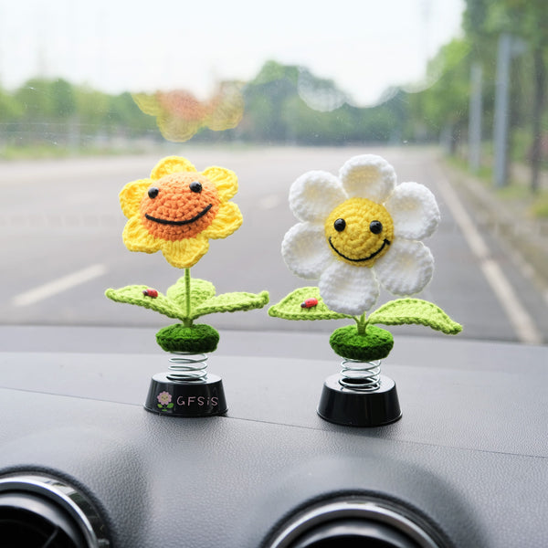 Crochet Sunflower/Daisy Car Dashboard Decor, Smiley Daisy Car Accessories for Women, Cute Car Accessories interior, Car Air Freshener