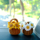 Crochet Sunflower/Daisy Flower Basket Car Dashboard Accessory, Car Plant Dashboard Decor, Cute Car Accessories Interior, Christmas Gift