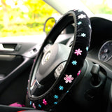 Pink Flower Embroidered Steering Wheel Cover, Elastic Steering Wheel Cover, Boho Steering Wheel Cover for Women, Cute Steering Wheel Cover