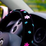 Pink Flower Embroidered Steering Wheel Cover, Elastic Steering Wheel Cover, Boho Steering Wheel Cover for Women, Cute Steering Wheel Cover