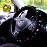 Pink Flower Embroidered Steering Wheel Cover, Elastic Steering Wheel Cover, Boho Steering Wheel Cover for Women, Cute Steering Wheel Cover