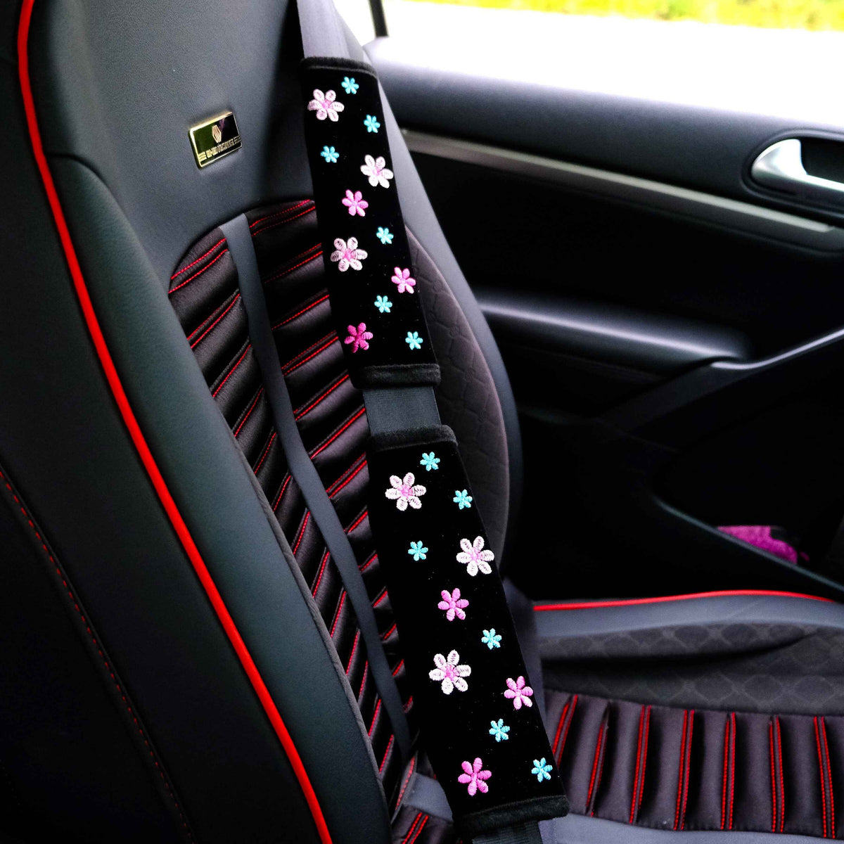 Boho pink flower steering wheel cover for women's car decor