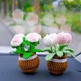 Crochet Tulip/Rose Car Accessory, Car Plant Car Dashboard Decor, Cute Car Interior Accessory for Women, Pink Car Accessories, Gift for Her