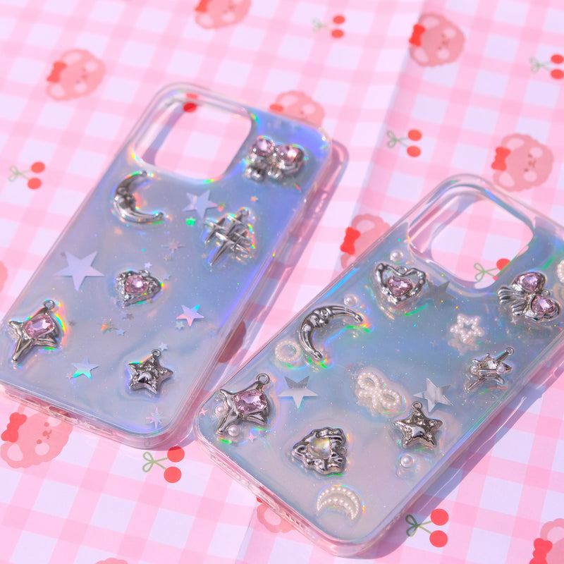 Bling Moon & Stars 3D Phone Case, Resin Phone Case, Glitter iPhone Case, Cute Phone Case for iPhone 12/13/14/15 Pro Max, OnePlus, Galaxy