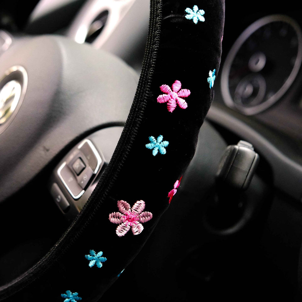 Cute pink flower steering wheel cover gift for new drivers