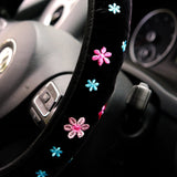 Pink Flower Embroidered Steering Wheel Cover, Elastic Steering Wheel Cover, Boho Steering Wheel Cover for Women, Cute Steering Wheel Cover