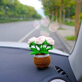 Crochet Tulip/Rose Car Accessory, Car Plant Car Dashboard Decor, Cute Car Interior Accessory for Women, Pink Car Accessories, Gift for Her