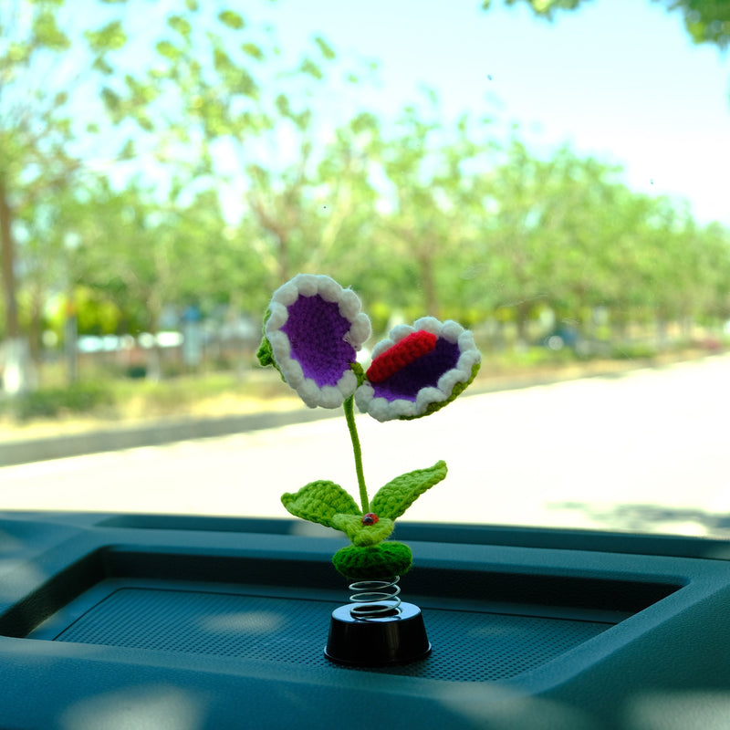 Crochet Cannibal Flower Car Accessory, Cute Bobblehead Plant Car Dashboard Decor, Anime Car Accessories Interior, Car Air Freshener