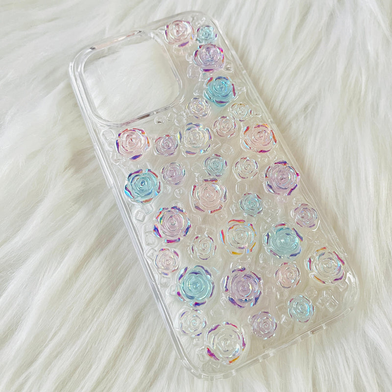 Bling Rose 3D Phone Case, Resin Phone Case, Glitter iPhone Case, Rose Phone Case for iPhone 12/13/14/15 Pro Max, OnePlus, Galaxy