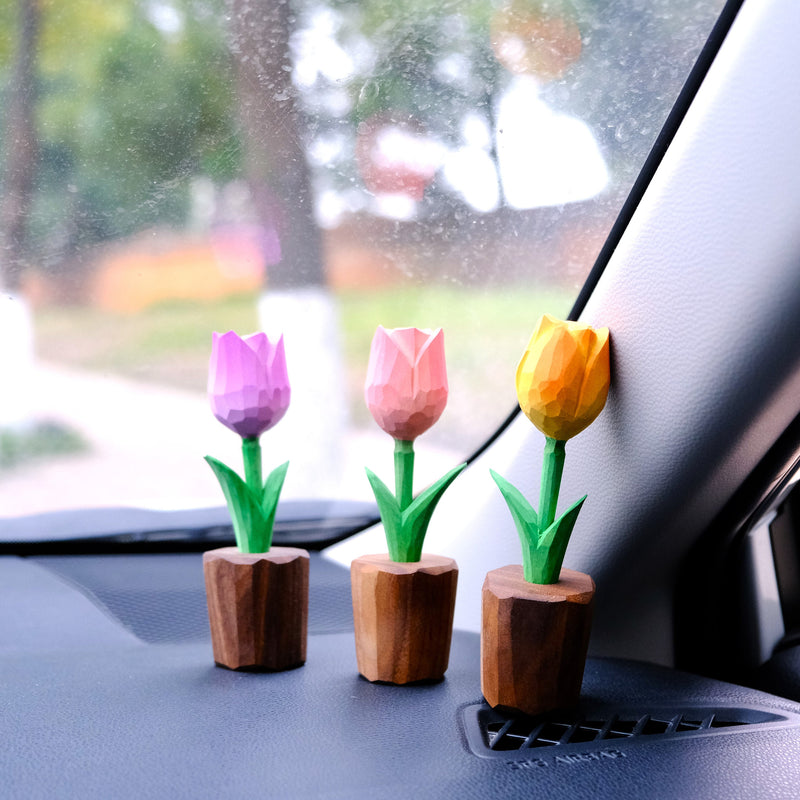 Tulip Car Dashboard Decor, Wooden Flower Car Accessory, Cute Car Accessories Interior, Essential Oil Diffuser, Valentines Home Decor