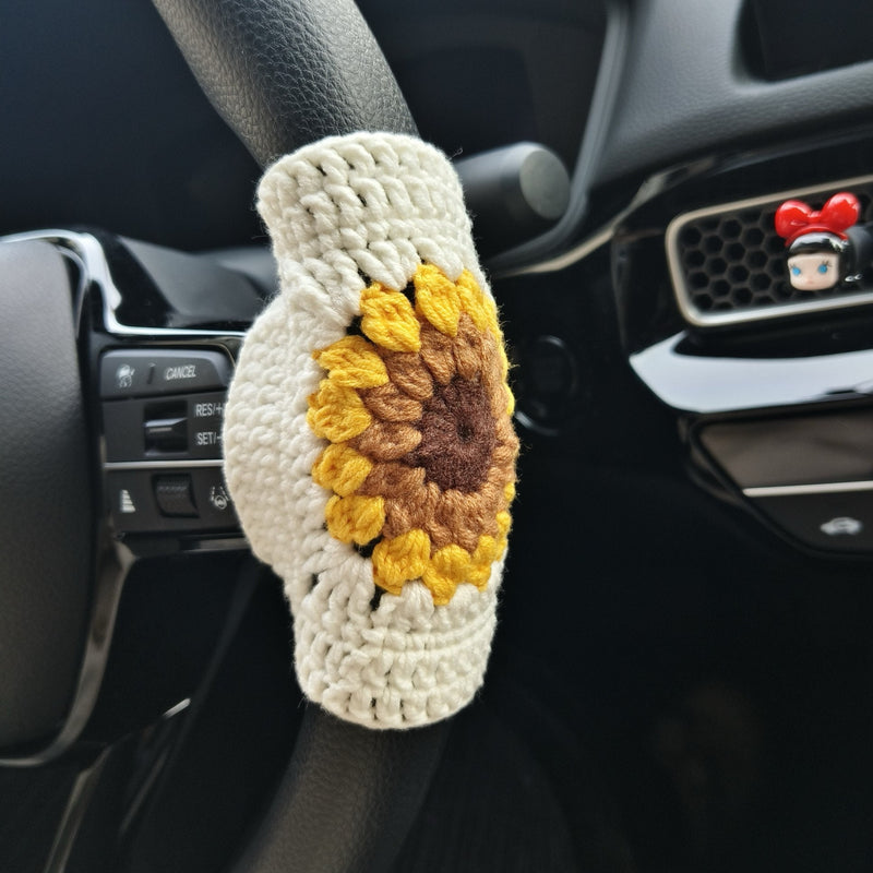 Crochet Sunflower Steering Wheel Cover, Adjustable Steering Wheel Cover, Cute Interior Car Accessory for Women, Boho Steering Wheel Cover