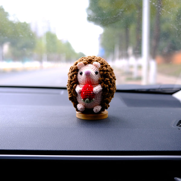 Crochet Strawberry Hedgehog Car Dashboard Decor, Cute Chunky Hedgehog Car Accessory, Anime Car Interior Accessory for Women/Teens, Car Gifts